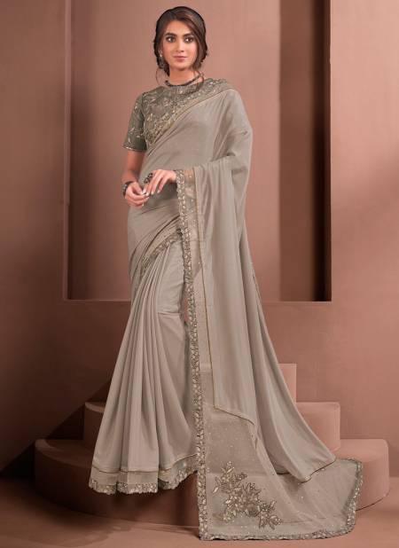 Mouse Grey Colour NORITA ROYAL RAISSA Party Festive Wear Silk georgette Embroidered Saree With Stitched Blouse 41015